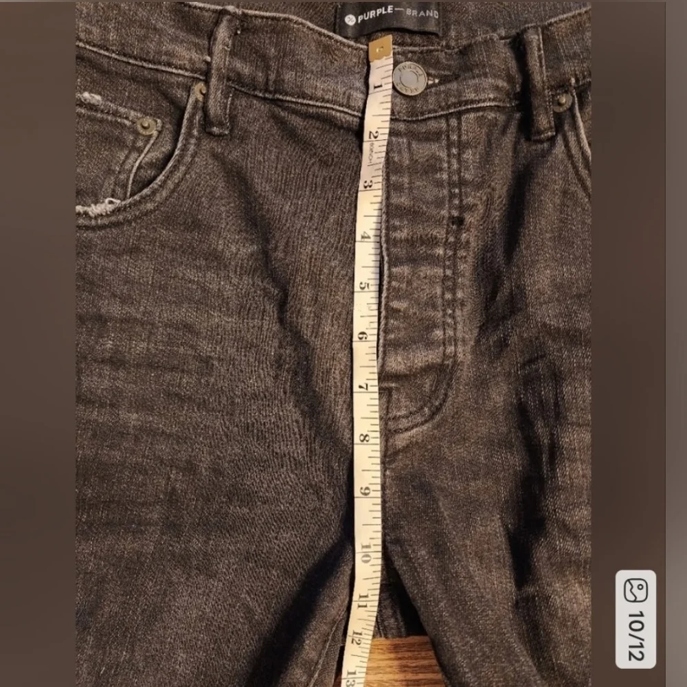 SIZE 36×34 PURPLE BRAND RESIN KNEE SLIT SKINI OVER SPRAY SLIM FIT BLACK JEANS - Picture 8 of 10